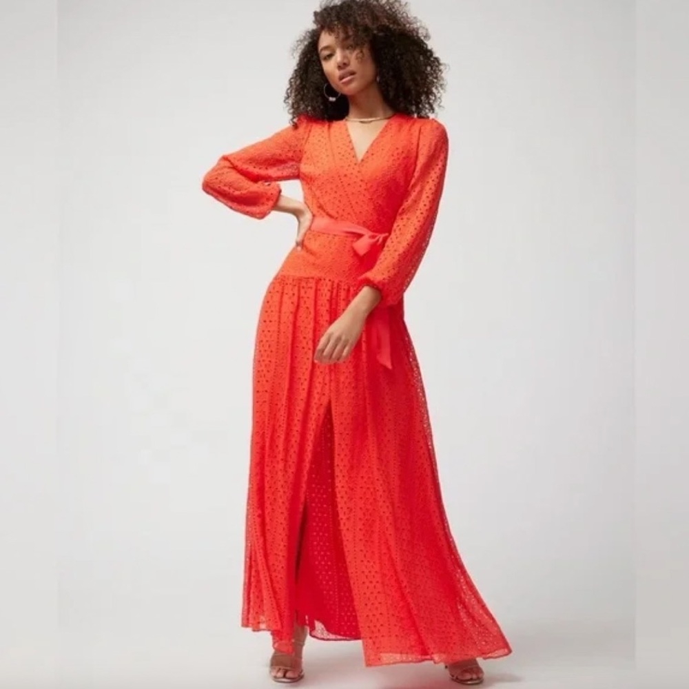 NWT WHBM long sleeve eyelet maxi dress 6 red